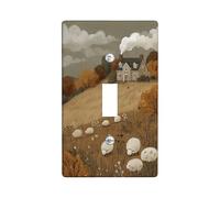 Autumn Landscape Light Switch Cover Plate, Warm Earth Tones with Cozy Cottage and Sheep Design, Thermoplastic Wall Plate, Standard Size Single Toggle