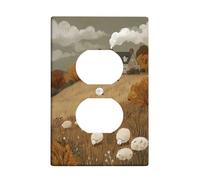 Autumn Landscape Light Switch Cover Plate, Warm Earth Tones with Cozy Cottage and Sheep Design, Thermoplastic Wall Plate, Standard Size Single Duplex Outlet