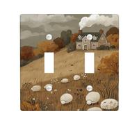 Autumn Landscape Light Switch Cover Plate, Warm Earth Tones with Cozy Cottage and Sheep Design, Thermoplastic Wall Plate, Standard Size Double Toggle