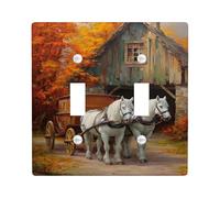 Autumn Landscape Light Switch Cover Plates/Outlet Covers, Rustic Horses and Wagon in Fall Colors, Thermoplastic Wall Plates, Standard Size Double Toggle