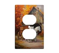 Autumn Landscape Light Switch Cover Plates/Outlet Covers, Rustic Horses and Wagon in Fall Colors, Thermoplastic Wall Plates, Standard Size Single Duplex Outlet