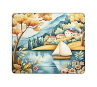 Autumn Landscape Mouse Pad, Fall Scenic Illustration Stitched Edge Pad, Rubber Non-Slip Washable Gaming Mousepad for Home and Office Computer, Laptop Square 8x10 Inch