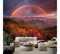 Autumn Landscape Rainbow Bridge Wallpaper for Living Room Yellow Wall Mural Art for Bedroom Decoration Poster - Non-Woven Premium Art Print Fleece Photo Wallpaper 350 x 256 cm