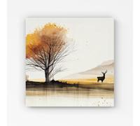 Autumn Landscape Stag Watercolour Canvas Warren Reed - Designer Brown W30 inch x H30 inch