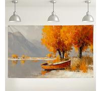 Autumn Landscape Wall Backdrop, Scenic Nature Painting for Party Decorations, Rustic Outdoor/Indoor Photo Background for Fall Events 71x43 Inch
