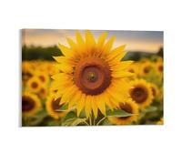 Autumn Landscape Wall Decor Poster, Field of Sunflowers Framed Canvas Wall Art for Bathroom Kid's Room, Funny Fall Sunset Artworks, Thanks Giving Gifts, 28x43CM