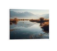 Autumn Landscape Wall Decor Poster, Tranquil Lake And Mountains Framed Canvas Wall Art for Bathroom Kid's Room, Funny Fall Hill Artworks, Thanks Giving Gifts, 40x50CM