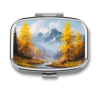 Autumn Landscape Yellow Trees Mountains Pill Box 2 Compartment Portable Medicine Pill Case Travel Pill Organizer for Pocket Purse