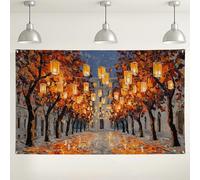 Autumn Lantern Street Backdrop, Cozy Fall Photography Background, Warm Outdoor/Indoor Party Decorations for Thanksgiving and Halloween 71x43 Inch