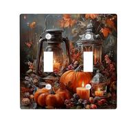 Autumn Lanterns Light Switch Cover/Outlet Covers, Rustic Orange Pumpkins and Candles for Fall Decor, Thermoplastic Wall Plates, Standard Size Double Toggle