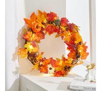 Autumn Leaf Artificial Maple Pumpkin Berry Wreath Rattan Home Decor, Acorn Grape 60CM