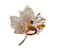 Autumn Leaf Crystal Brooch, Elegant Brooch in Gold Tone with Amber & Clear Rhinestones, Large 5cm x 4.5cm