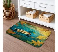 Autumn Leaf Duck Design Quick Dry Bath Mat, Vibrant Nature Theme Absorbent Non Slip Shower Rug, Seasonal Memory Foam Washable Bathroom Mats for Restroom Home Decor 20x32 Inch