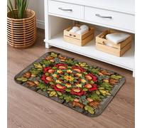 Autumn Leaf Floral Quick Dry Bath Mat, Vibrant Fall Flower Decorative Non Slip Shower Mat, Seasonal Flannel Washable Bath Rugs for Bathroom Toilet Room 20x32 Inch