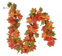 Autumn Leaf Garland - Rustic Maple Rattan Vine, Artificial Autumn Leaves Decoration, Realistic Harvest Foliage, Bright Orange Red Color | Perfect for Home Wall