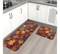 Autumn Leaf Kitchen Mats for Floor, Colorful Maple Leaves Cozy Mats, Cushioned Comfort Washable Non Slip Decor Rugs for Kitchen Sinks Laundryroom Bathroom 2PCS
