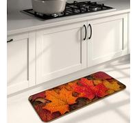 Autumn Leaf Kitchen Mats for Floor, Vibrant Red Leaves Waterproof Cushioned Comfort Non Slip Decor Rugs for Kitchen Sinks Laundry Room Bathroom 16x47 Inch