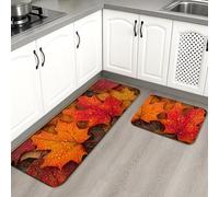 Autumn Leaf Kitchen Mats for Floor, Vibrant Red Leaves Waterproof Cushioned Comfort Non Slip Decor Rugs for Kitchen Sinks Laundry Room Bathroom 2PCS