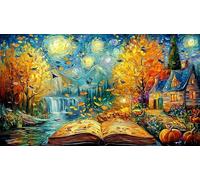 Autumn leaf landscape with sunset and figures 1000 Pieces Jigsaw Puzzle - Educational Challenge Hard Difficult for Adults Home 75x50/1000pcs