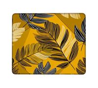 Autumn Leaf Mouse Pad, Yellow Tropical Leaves Printed Design, Stitched Edge Non-Slip Mousepad for Home Office Gaming and Work, Eco-Friendly Rubber Base Square 8x10 Inch