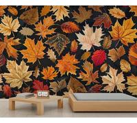 Autumn Leaf Mural Fall Nature Mural Wallpaper Colorful Maple Leaves Wallpaper Dark Wall Paper for Bedrooms Living Room Room Decor Sofa TV Background Large Wall Painting Poster 100X70cm