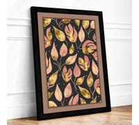Autumn Leaf Pattern Botanical Framed Wall Art Print A4 (29.7×21cm) Black, Wall Decor for Living Room, Bedroom, Office & Home, Ready to Hang, Art Gift