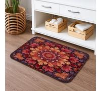 Autumn Leaf Pattern Quick Dry Bath Mat, Vibrant Orange Floral Absorbent Non Slip Shower Mat, Memory Foam Washable Bath Rugs for Bathroom Toilet Restroom Decorative 16x24 Inch
