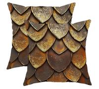 Autumn Leaf Pillow Covers Set of 2, Metallic Gold Brown Texture Decorative Cushions, Rustic Seasonal Home Decor for Couch Sofa Bed 20x20 Inch