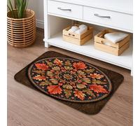 Autumn Leaf Round Bath Mat, Vintage Floral Pattern Absorbent Non Slip Shower Rug, Festive Memory Foam Washable Bath Rugs for Bathroom Toilet Decor 20x32 Inch