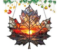 Autumn Leaf Sun Catcher - Acrylic Maple Leaf Pendant for, 2d Faux Stained Glass Design, 200mm Width + Amber Glow, Durable Polymer Grade | for Dormitory & Birthday (Steady)