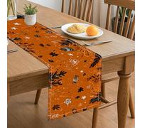 Autumn Leaf Table Runner, Rustic Floral Pattern Pumpkin Orange Kitchen Dining Decor for Home Family Gatherings Holiday Celebrations 13x72 Inch