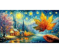 Autumn leaf umbrella with a cute bear 1000 Piece Jigsaw Puzzle - Fun Present Great Gift Idea Wall Decoration for Adults 75x50/1000pcs