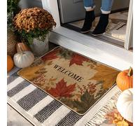 Autumn Leaf Welcome Mat, Brown Rustic Doormat for Outdoor and Indoor, Seasonal Autumn Decoration, Non-Slip, Waterproof, Dust Control