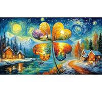 Autumn-leaf-with-magical-village-and-waterfall 1000 Pieces Puzzle for Adults Recycled Paper Fun and Challenging Family Game Great Gift Idea for Wall Decoration and Gifts 38x52/1000pcs