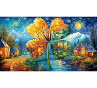 Autumn-leaf-with-magical-village-and-waterfall Adult Jigsaws 1000 Piece Puzzle Game Challenging Puzzles for Wall Decoration and Gifts Great Gift Idea Educational Games 70x50/1000pcs