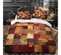 Autumn leaves 3D Digital Print Comforter Cover 3-Piece Premium Microfibre Stain-Resistant Fall patchwork design Quilt Cover 2 Pillow Shams Zippered Closure Bed Ensemble Family Guests King（220x240cm）