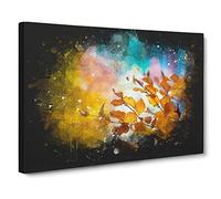 Autumn Leaves Abstract Paint Splash Canvas Print | Gallery Wrapped 30mm Frame Wall Art | 20x14 inches | Ready to Hang | Abstract Floral Picture | Living Room Bedroom Lounge Office