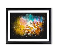 Autumn Leaves Abstract Paint Splash Modern Art Framed Print | A2 Black Framed Wall Art | Ready to Hang | Abstract Floral Picture | Living Room Bedroom Lounge Office