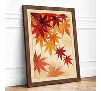 Autumn Leaves Adrift Botanical Framed Wall Art Print A1 (84.1×59.4cm) Walnut, Wall Decor for Living Room, Bedroom, Office & Home, Ready to Hang, Art Gift