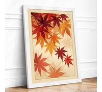 Autumn Leaves Adrift Botanical Framed Wall Art Print A4 (29.7×21cm) White, Wall Decor for Living Room, Bedroom, Office & Home, Ready to Hang, Art Gift