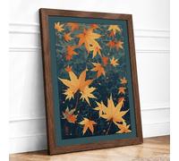 Autumn Leaves Adrift Modern Framed Wall Art Print A1 (84.1×59.4cm) Walnut, Wall Decor for Living Room, Bedroom, Office & Home, Ready to Hang, Art Gift
