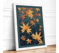 Autumn Leaves Adrift Modern Framed Wall Art Print A1 (84.1×59.4cm) White, Wall Decor for Living Room, Bedroom, Office & Home, Ready to Hang, Art Gift