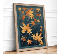 Autumn Leaves Adrift Modern Framed Wall Art Print A4 (29.7×21cm) Oak, Wall Decor for Living Room, Bedroom, Office & Home, Ready to Hang, Art Gift