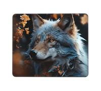Autumn leaves and a wolf Mouse Pad with Stitched Edge, Comfortable Mouse Pads with Non-Slip Rubber Base Gaming Mouse Mat Washable Mousepads Computers Laptop Desk Accessories for Office 10 x 12 inch
