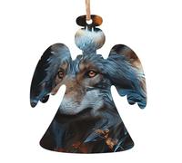 Autumn Leaves and A Wolf Wooden Christmas Ornaments 2 Pcs Xmas Tree Hanging Angel Shape Christmas Crafts Xmas Hanging Decoration for New Year Holiday Party Decor