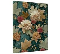 Autumn Leaves and Flowers Wall Art, Beige and Red Floral Canvas Print, Seasonal Home Aesthetic Decor for Living Room, Bedroom, Lounge, Wrapped Canvas 8x10 Inch