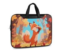 Autumn Leaves And Fox PU Leather Laptop Tote Bag | Water Resistant Notebook Carrying Case with Handheld Strap, Computer Protector for Business Commute Daily Office Use