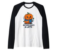 Autumn Leaves and Latte Cozy Pumpkin Design Raglan Baseball Tee