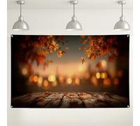 Autumn Leaves Backdrop, Rustic Wooden Background with Halo Effect for Photography, Fall Party Decorations, Seasonal Indoor/Outdoor Use 71x43 Inch