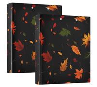 Autumn Leaves Black 3 Ring Binder 1.5 Inch, Flexible D Ring Binder with Pockets, 3 Ring Binders for School, College, Office, one sizex2